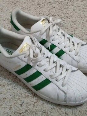 Adidas Superstar White Green Stripe Sneakers Men's 11 #789006 12/16